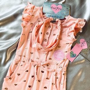 Freestyle 2T Rose Gold Pink Jumpsuit Set Headband